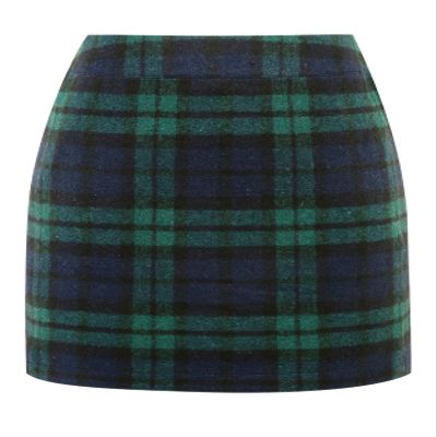 IDEALSANXUN Plaid Skirts for Women 2025 Fall Winter Wool Tartan Tweed High Waisted Knee Length Pencil Short Mini Skirt, Green, M