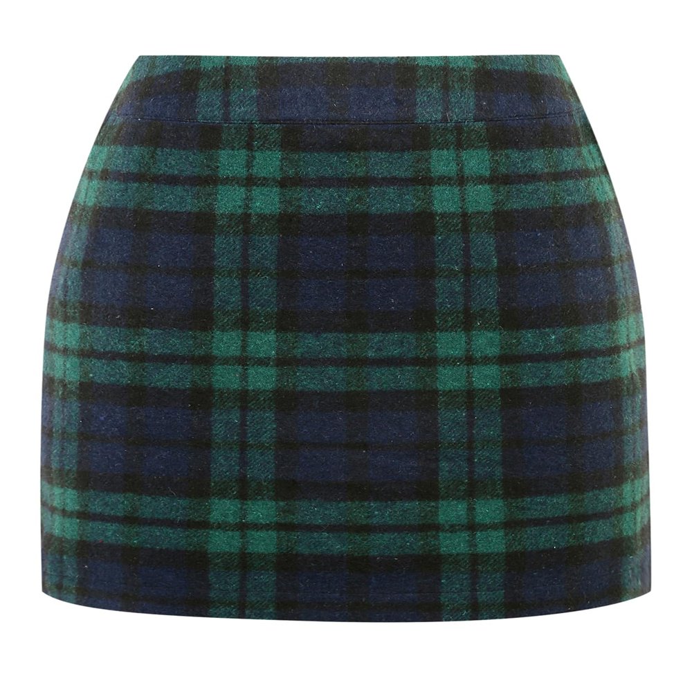 IDEALSANXUN Plaid Skirts for Women 2025 Fall Winter Wool Tartan Tweed High Waisted Knee Length Pencil Short Mini Skirt, Green, M