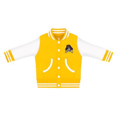 Creative Knitwear College Baby NCAA Officially Licensed Letterman Varsity Jacket - East Carolina Skull Logo - Gold - 0-3 Months