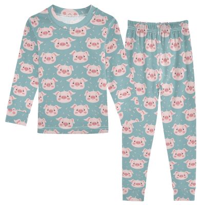 ALAZA Cute Pig Piggy Stylish 2 Piece Pajama Set Long Sleeve Top and Pants Sleepwear Unisex 8Y