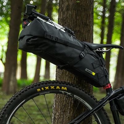 13L Waterproof Bike Saddle Bag for Bicycle - Black, PVC, Large Capacity, Reflective Straps, Cross stitch rope Design