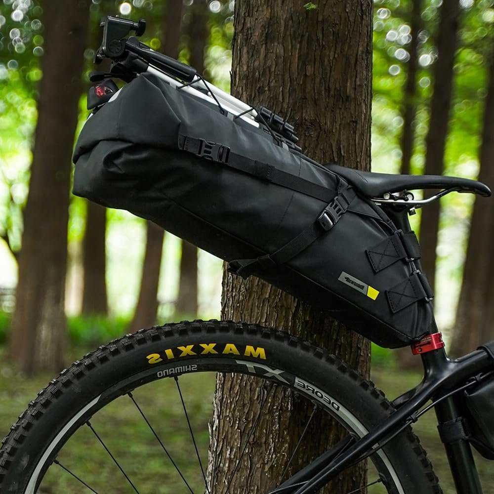 13L Waterproof Bike Saddle Bag for Bicycle - Black, PVC, Large Capacity, Reflective Straps, Cross stitch rope Design