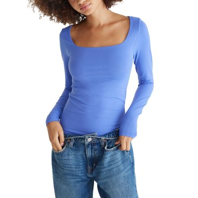 Aeropostale Seriously Soft Sculpt Square Neck Long Sleeve Top, Baja Blue, Small