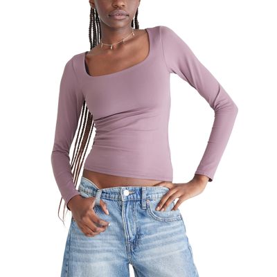 Aeropostale Seriously Soft Sculpt Square Neck Long Sleeve Top, Flint, Small