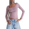 Aeropostale Seriously Soft Sculpt Square Neck Long Sleeve Top, Flint, Small view 1