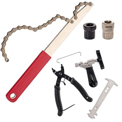 Bike Chain Tool and Bike Freewheel Removal Tool with Chain Whip and Bicycle Sprocket Removal Tools, Bicycle Chain Tool with Master Link Plier Chain Breaker and Chain Checker for Bike Chain Link Remova