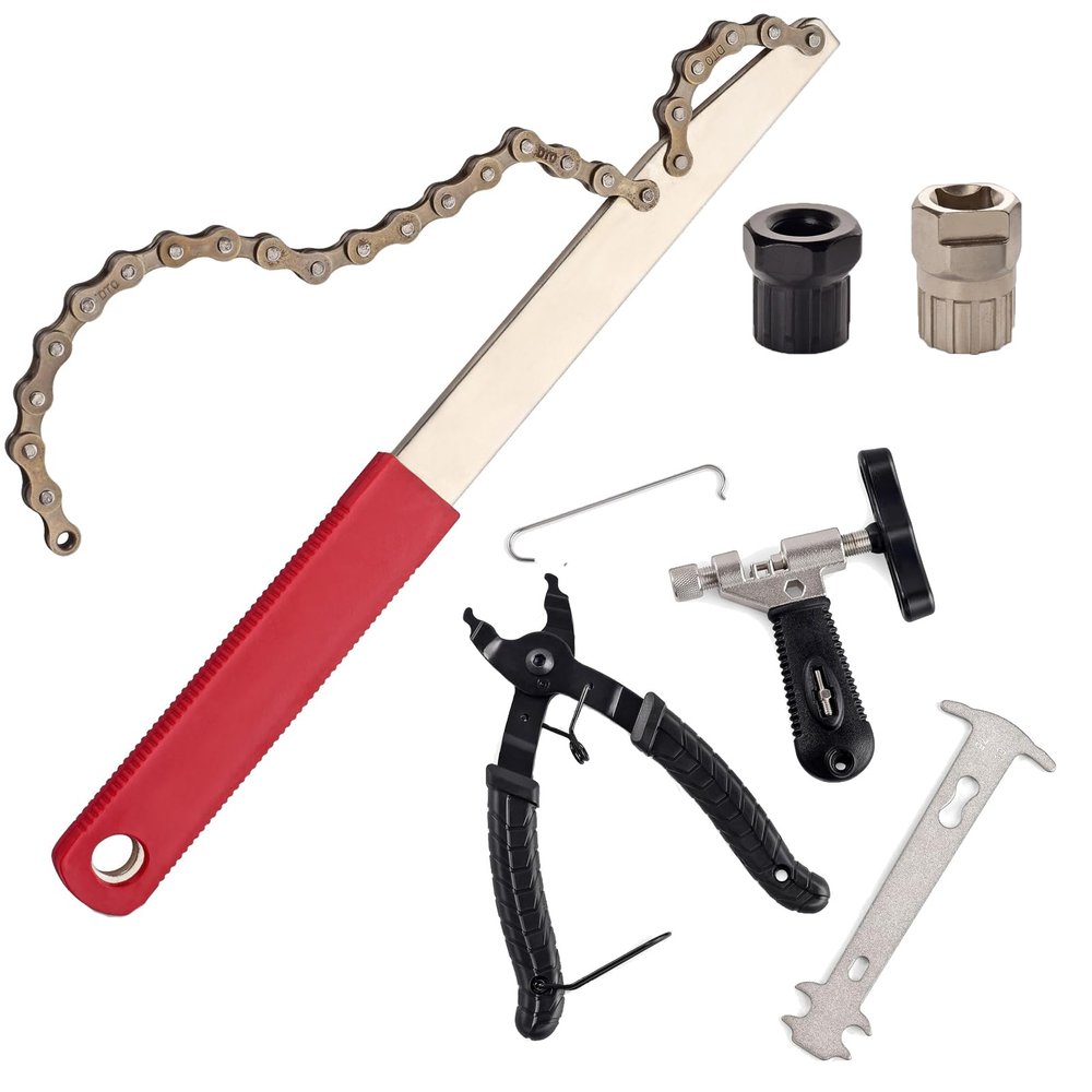 Bike Chain Tool and Bike Freewheel Removal Tool with Chain Whip and Bicycle Sprocket Removal Tools, Bicycle Chain Tool with Master Link Plier Chain Breaker and Chain Checker for Bike Chain Link Remova