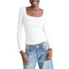 Aeropostale Seriously Soft Sculpt Square Neck Long Sleeve Top, Cream, Medium view 1