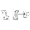 925 Sterling Silver Polished Capricorn Zodiac Sign Safety Screw Back Earrings For Toddlers Little Girls and Preteens - Children's Horoscope Sign Screw Back Earrings view 1