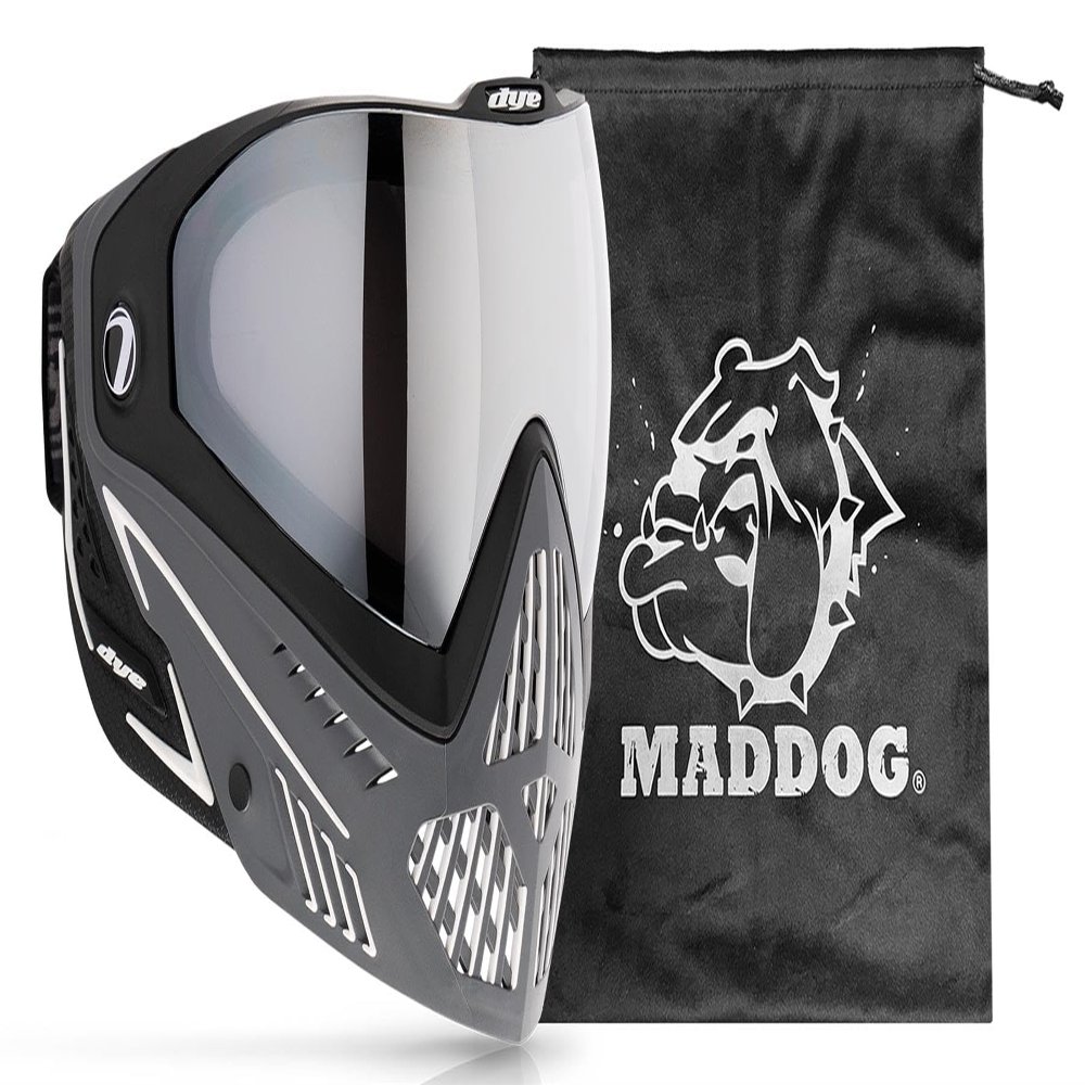 Maddog Dye i5 Thermal Dual-Pane Anti-Fog Lens Paintball Airsoft Mask Goggle System Combo with Microfiber Storage Bag | High Performance Safety Certified Protection - Shades - Grey/White/Black