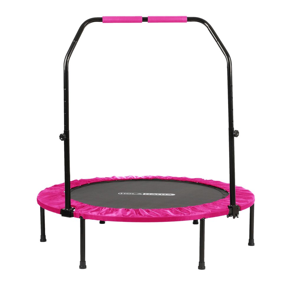 HolaHatha Foldable Mini Trampoline Fitness Rebounder for Home Gym Workouts  with 5-Level Adjustable Handle, Heavy-Duty Steel Frame, Portable Design, and Supports up to 440 Pounds