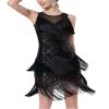 AFAVOM Latin Dance Dress for Women - Fringe Salsa Tango 1920s Ballroom Sparkle Sequins Flapper Cha Cha Competition Cocktail Party Tassel Glitter Samba Belly Dancewear Costume Black M view 1