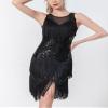 AFAVOM Latin Dance Dress for Women - Fringe Salsa Tango 1920s Ballroom Sparkle Sequins Flapper Cha Cha Competition Cocktail Party Tassel Glitter Samba Belly Dancewear Costume Black M view 2