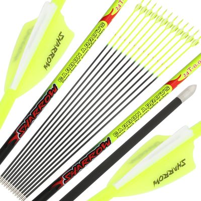 limaity 32 Inch Archery Target Arrows Hunting Pure Carbon Practice Arrows ID4.2mm Spine 400-1000 for Recurve Bow & Longbow & Compound Bow (12, 2 Fluorescent Yellow 1 White, Spine 1000)