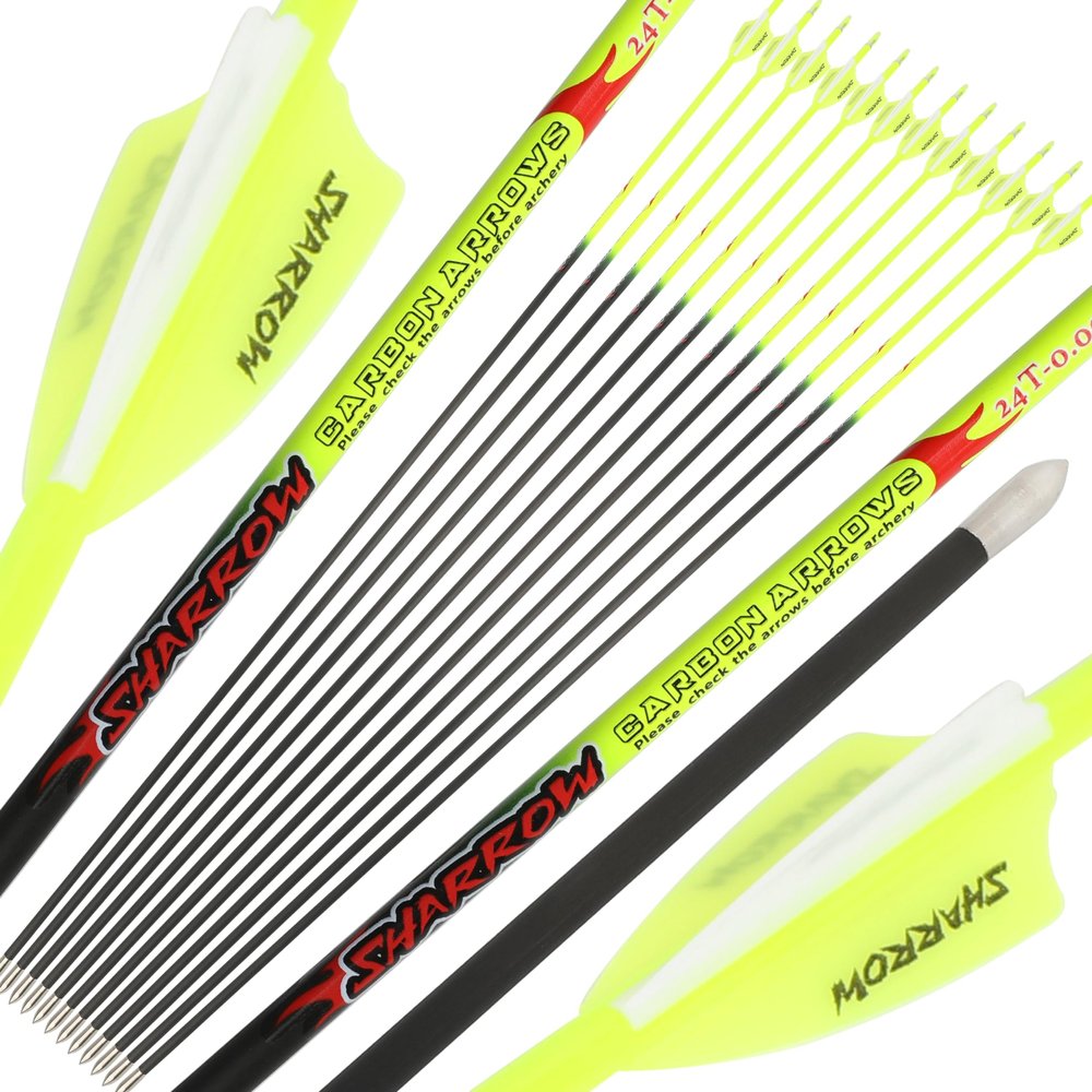 limaity 32 Inch Archery Target Arrows Hunting Pure Carbon Practice Arrows ID4.2mm Spine 400-1000 for Recurve Bow & Longbow & Compound Bow (12, 2 Fluorescent Yellow 1 White, Spine 1000)