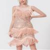 AFAVOM Latin Dance Dress for Women - Fringe Salsa Tango & Ballroom Sparkle Sequins Flapper Dress - Cha Cha Dancewear - Competition & Cocktail Party - Glitter Samba Belly Dance Costume - Champagne XL view 3