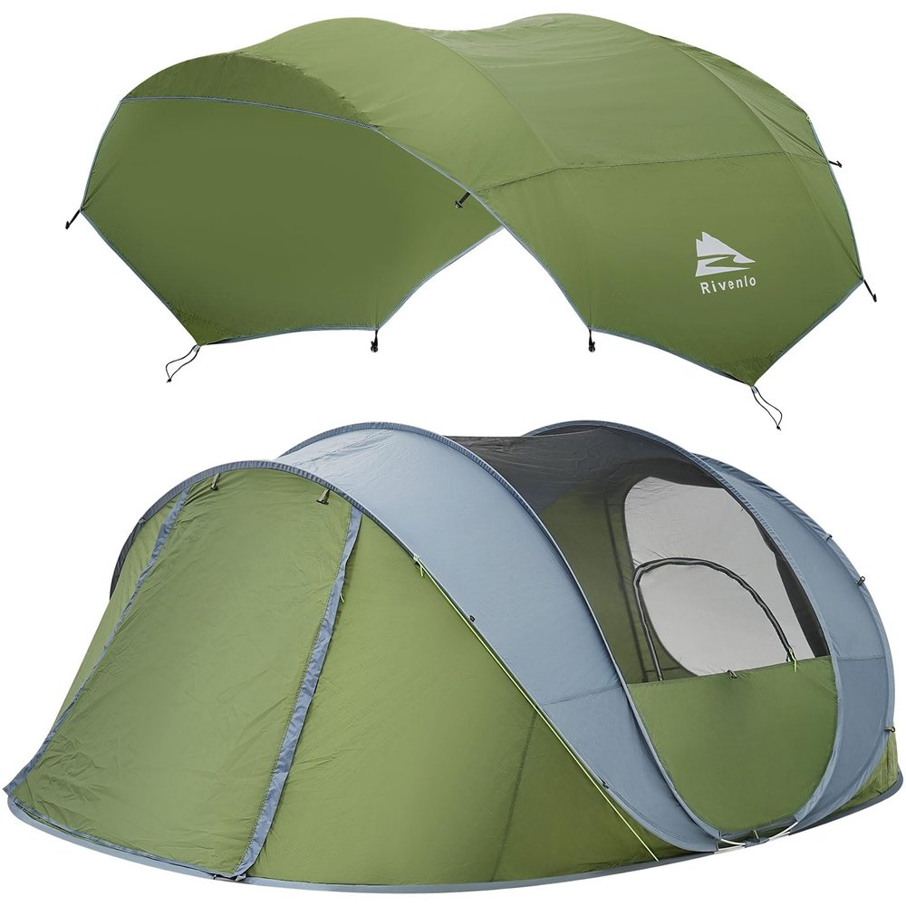 Rivenlo 5-6 Person Easy Pop Up Tent, 11.8' X 8'X 51.2",Automatic Setup, Waterproof, Double Layer,Instant Family Tents for Camping,Hiking & Traveling (Dark Green)