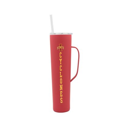 Decorvo NCAA 20 oz. Stainless Steel Tumbler with Handle - Officially Licensed Double Walled Insulated Roadie with Slide Lid and Straw (Iowa St - Red)