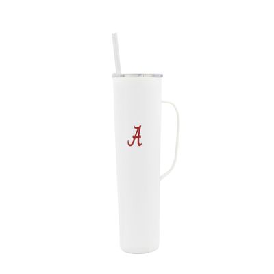 Decorvo NCAA 20 oz. Stainless Steel Tumbler with Handle - Officially Licensed Double Walled Insulated Roadie with Slide Lid and Straw (Alabama Logo - White)