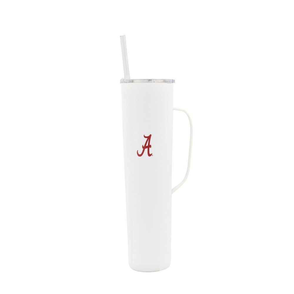 Decorvo NCAA 20 oz. Stainless Steel Tumbler with Handle - Officially Licensed Double Walled Insulated Roadie with Slide Lid and Straw (Alabama Logo - White)
