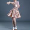 AFAVOM Girls Shiny Metallic Wet Look Dress Sparkly Latin Dance Ruffle Dress Tiered Jazz Costume Tango Ballroom Rave Festival Outfit Disco Salsa Cha Cha Party Pleated Swing Dress Rose Gold 9-10 Years view 2