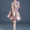 AFAVOM Girls Shiny Metallic Wet Look Dress Sparkly Latin Dance Ruffle Dress Tiered Jazz Costume Tango Ballroom Rave Festival Outfit Disco Salsa Cha Cha Party Pleated Swing Dress Rose Gold 9-10 Years view 3