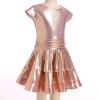 AFAVOM Girls Shiny Metallic Wet Look Dress Sparkly Latin Dance Ruffle Dress Tiered Jazz Costume Tango Ballroom Rave Festival Outfit Disco Salsa Cha Cha Party Pleated Swing Dress Rose Gold 9-10 Years view 4