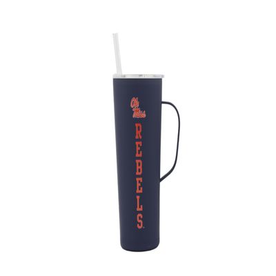 Decorvo NCAA 20 oz. Stainless Steel Tumbler with Handle - Officially Licensed Double Walled Insulated Roadie with Slide Lid and Straw (Ole Missi Rebels - Navy)
