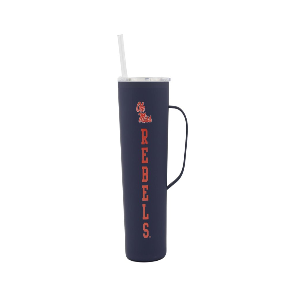 Decorvo NCAA 20 oz. Stainless Steel Tumbler with Handle - Officially Licensed Double Walled Insulated Roadie with Slide Lid and Straw (Ole Missi Rebels - Navy)