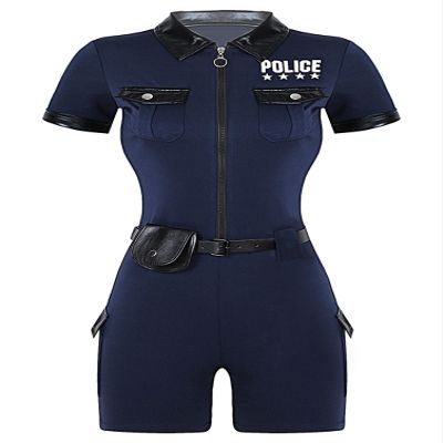 YONGHS Women's Police Officer Uniforms Cop Costume Policewoman Cosplay Costume Jumpsuits with Belt and Purse Navy Blue 3X-Large