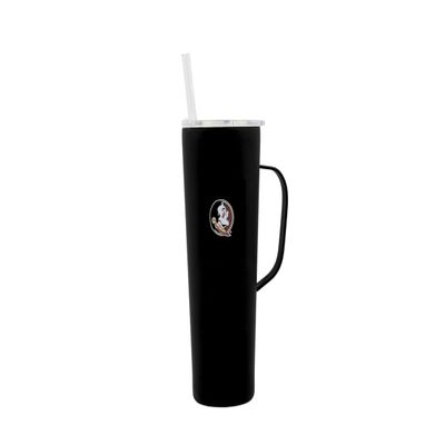 Decorvo NCAA 20 oz. Stainless Steel Tumbler with Handle - Officially Licensed Double Walled Insulated Roadie with Slide Lid and Straw (Florida St Logo - Black)