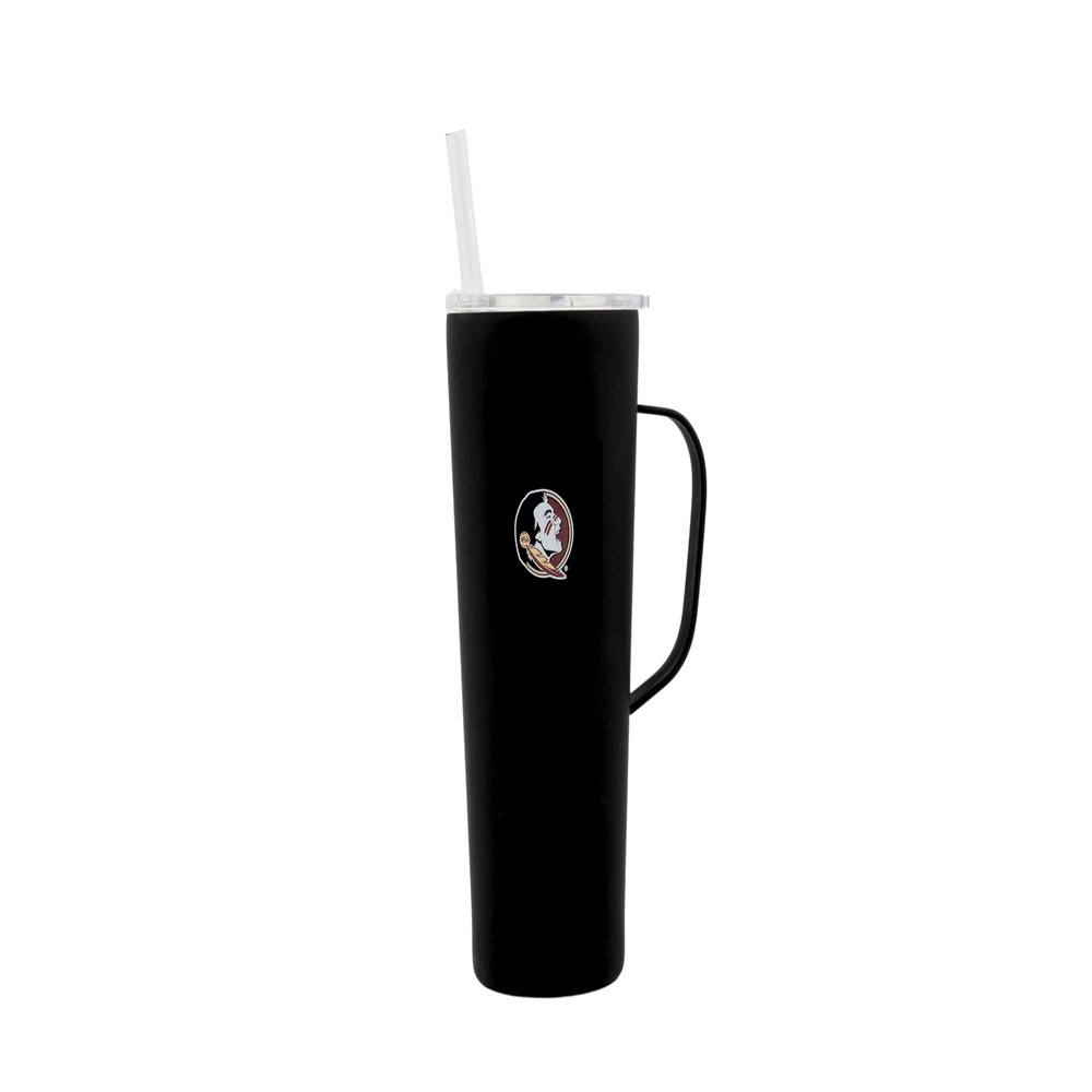 Decorvo NCAA 20 oz. Stainless Steel Tumbler with Handle - Officially Licensed Double Walled Insulated Roadie with Slide Lid and Straw (Florida St Logo - Black)