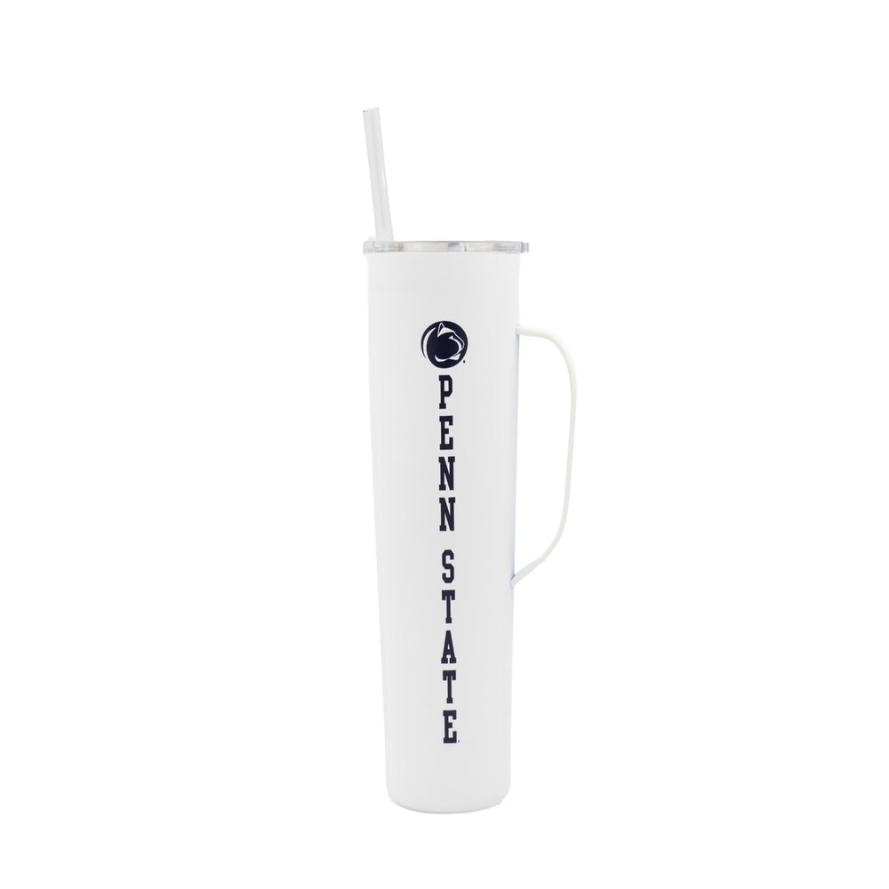 Decorvo NCAA 20 oz. Stainless Steel Tumbler with Handle - Officially Licensed Double Walled Insulated Roadie with Slide Lid and Straw (Penn ST text - White)