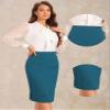 Allegra K Wear to Work Pencil Skirts for Women's Business Knee Length High Waist Bodycon Suit Skirt Small Blue Green view 2
