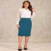 Allegra K Wear to Work Pencil Skirts for Women's Business Knee Length High Waist Bodycon Suit Skirt Small Blue Green view 4