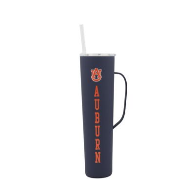 Decorvo NCAA 20 oz. Stainless Steel Tumbler with Handle - Officially Licensed Double Walled Insulated Roadie with Slide Lid and Straw (Auburn text - Navy)