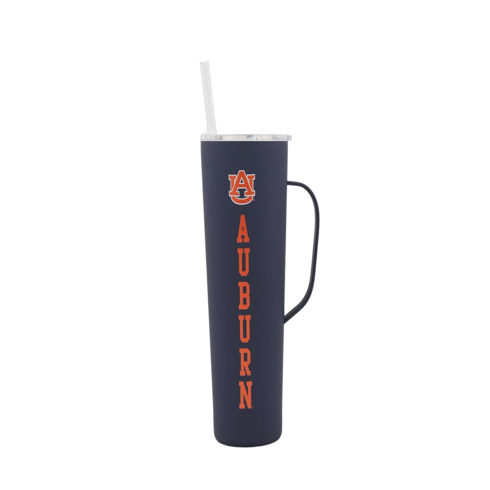 Decorvo NCAA 20 oz. Stainless Steel Tumbler with Handle - Officially Licensed Double Walled Insulated Roadie with Slide Lid and Straw (Auburn text - Navy)