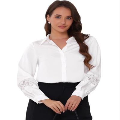 Allegra K Elegant Blouse for Women's Point Collar Long Sleeve Button Up Work Office Shirt X-Small White