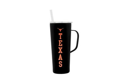 Decorvo NCAA 20 oz. Stainless Steel Tumbler with Handle - Officially Licensed Double Walled Insulated Roadie with Slide Lid and Straw (Texas text - Black)