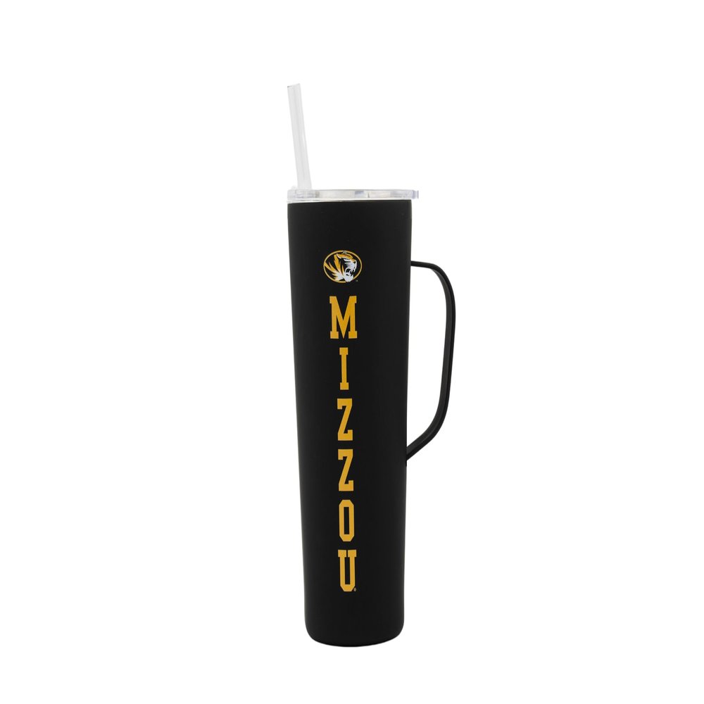 Decorvo NCAA 20 oz. Stainless Steel Tumbler with Handle - Officially Licensed Double Walled Insulated Roadie with Slide Lid and Straw (Missouri - Black)