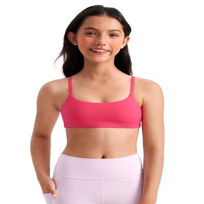 CRZ YOGA Girls Butterluxe Adjustable Spaghetti Strap Sports Bra - Yoga Athletic Casual Scoop Neck Crop Padded Kids Teen Lip Gloss Pink X-Large