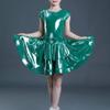 AFAVOM Girls Latin Dance Dress Sparkly Metallic Shiny Ruffle Dress Wet Look Tiered Jazz Costume Toddler Tango Ballroom Music Rave Festival Outfit Party Salsa Cha Cha Pleated Dress Green 5-6 Years view 2