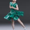 AFAVOM Girls Latin Dance Dress Sparkly Metallic Shiny Ruffle Dress Wet Look Tiered Jazz Costume Toddler Tango Ballroom Music Rave Festival Outfit Party Salsa Cha Cha Pleated Dress Green 5-6 Years view 3