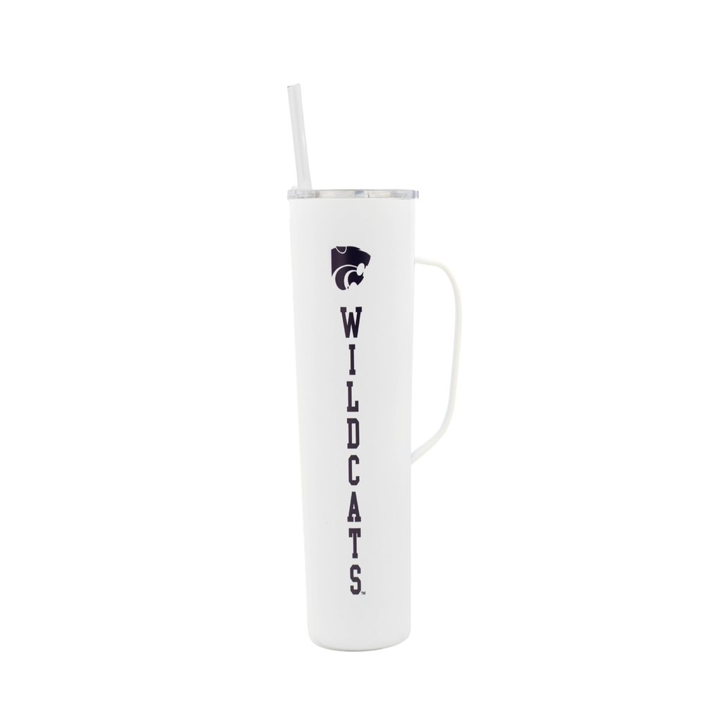 Decorvo NCAA 20 oz. Stainless Steel Tumbler with Handle - Officially Licensed Double Walled Insulated Roadie with Slide Lid and Straw (Kansas St - Black)