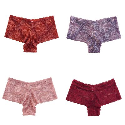 Womens Sexy Mesh Lace Thongs Plus Size High Waist Seamless Breathable Panties Underwear(Red+Purple+Pink+Brown,3XL)