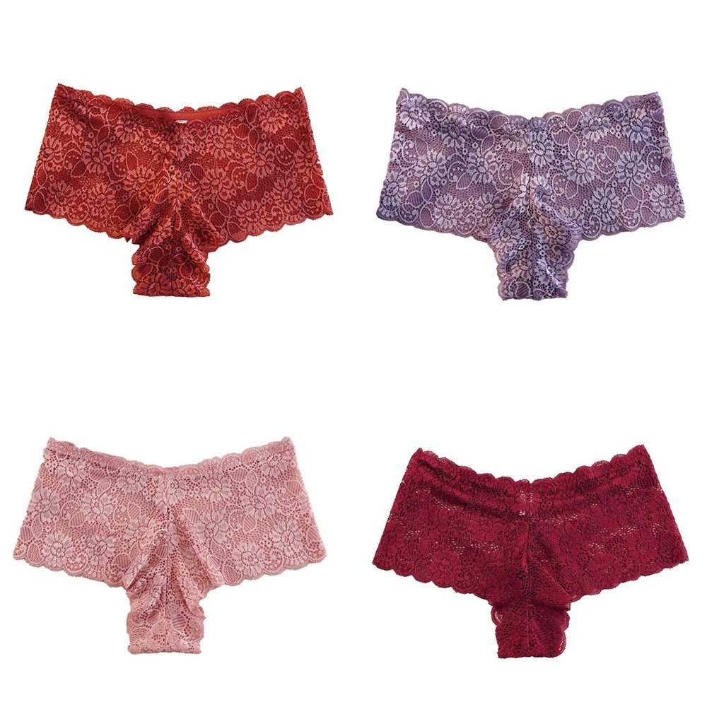 Womens Sexy Mesh Lace Thongs Plus Size High Waist Seamless Breathable Panties Underwear(Red+Purple+Pink+Brown,3XL)