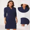 Allegra K Work V Neck Dress for Women's Stand Collar 3/4 Sleeve Split Vintage Midi Pencil Dress Large Dark Blue view 4