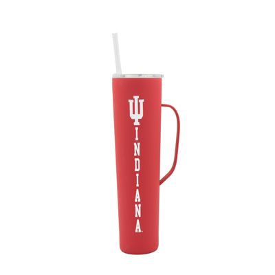 Decorvo NCAA 20 oz. Stainless Steel Tumbler with Handle - Officially Licensed Double Walled Insulated Roadie with Slide Lid and Straw (Indiana text - Red)