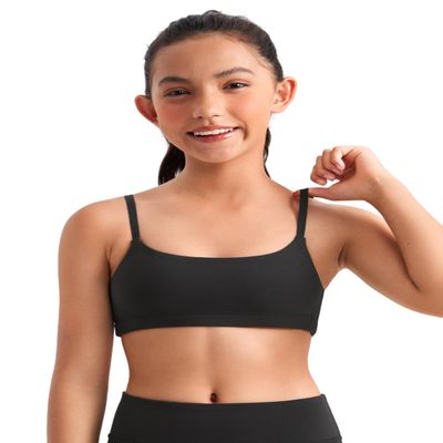 CRZ YOGA Girls Butterluxe Adjustable Spaghetti Strap Sports Bra - Yoga Athletic Casual Scoop Neck Crop Padded Kids Teen Black Medium
