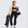 CRZ YOGA Girls Butterluxe Adjustable Spaghetti Strap Sports Bra - Yoga Athletic Casual Scoop Neck Crop Padded Kids Teen Black Medium view 3
